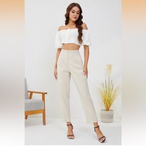 Women's High Waisted Business Trousers Straight Leg Pleated Office Slacks Pants